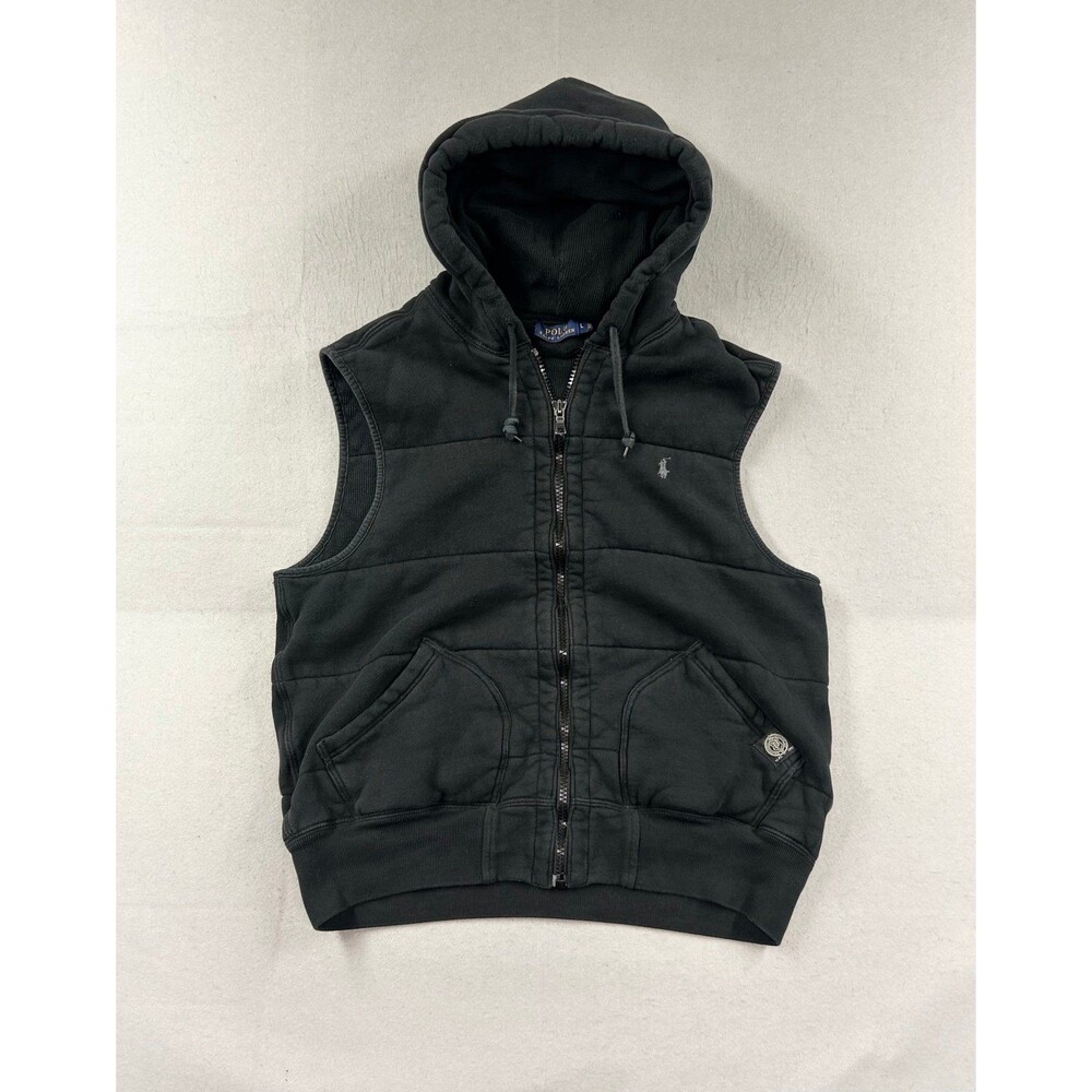 Polo Ralph Lauren Vest Mens Black Hooded Full Zip Sleeveless Hoodie Large